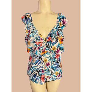 Time And Tru Tankini Top Floral Flowers Swin Top Plus Size 1X Adjustable